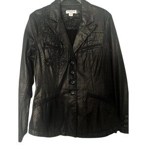 Coldwater Creek Shaped 6 Black Jacket Metallic Woven Embroidery Blazer NWOT